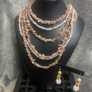 Natural stone, crystal and pearl necklace